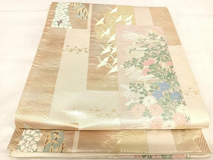 平和屋着物◎六通柄袋帯　唐織　短冊花文　金糸　正絹　逸品　AABJ0644yx