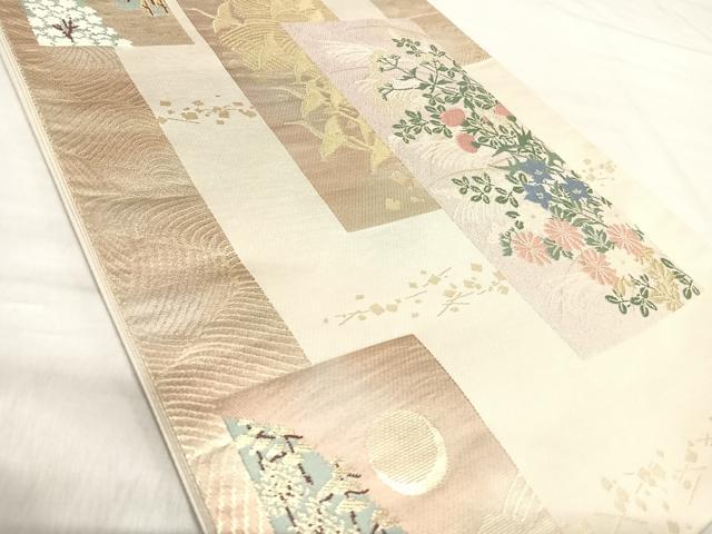 平和屋着物◎六通柄袋帯　唐織　短冊花文　金糸　正絹　逸品　AABJ0644yx