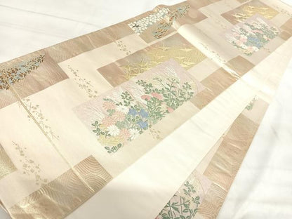 平和屋着物◎六通柄袋帯　唐織　短冊花文　金糸　正絹　逸品　AABJ0644yx
