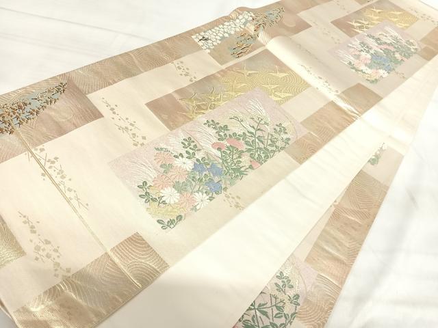 平和屋着物◎六通柄袋帯　唐織　短冊花文　金糸　正絹　逸品　AABJ0644yx