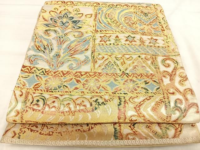 平和屋着物◎全通柄袋帯　更紗花文　金糸　正絹　逸品　AABJ0645yx