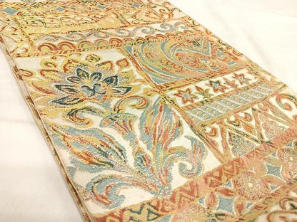 平和屋着物◎全通柄袋帯　更紗花文　金糸　正絹　逸品　AABJ0645yx
