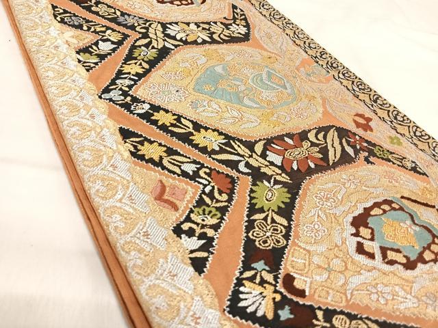 平和屋着物◎六通柄　本袋帯　唐織　コプト菱更紗文様　金銀糸　正絹　逸品　aabj0651yx
