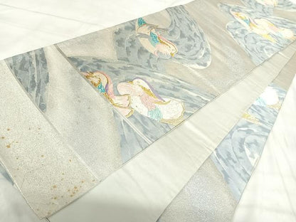平和屋着物◎六通柄袋帯　唐織　流水鴛鴦文　金銀糸　正絹　逸品　AABJ0653yx
