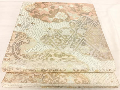平和屋着物◎佐賀錦　六通柄袋帯　雲取り花文　金銀糸　正絹　逸品　AABJ0655yx