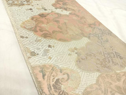 平和屋着物◎佐賀錦　六通柄袋帯　雲取り花文　金銀糸　正絹　逸品　AABJ0655yx