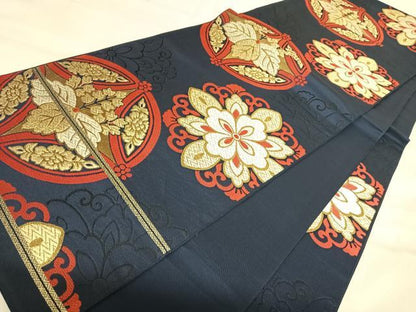 平和屋着物◎六通柄袋帯　唐織　七宝花桐文　金糸　正絹　逸品　AABJ0656yx