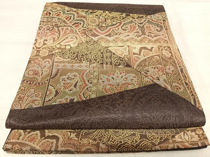 平和屋着物◎六通柄袋帯　更紗花文　金糸　正絹　逸品　AABJ0669yx