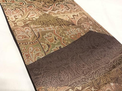 平和屋着物◎六通柄袋帯　更紗花文　金糸　正絹　逸品　AABJ0669yx