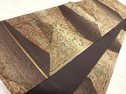 平和屋着物◎六通柄袋帯　更紗花文　金糸　正絹　逸品　AABJ0669yx