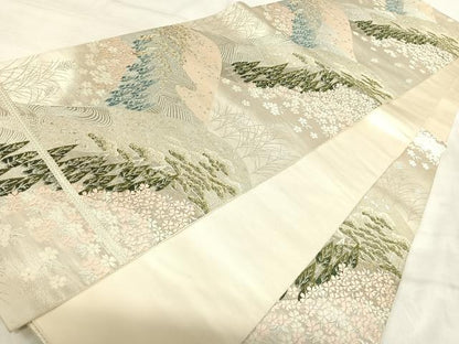 平和屋着物◎西陣　服部織物謹製　六通柄袋帯　唐織　遠山風景文　金銀糸　正絹　逸品　AABJ0670yx