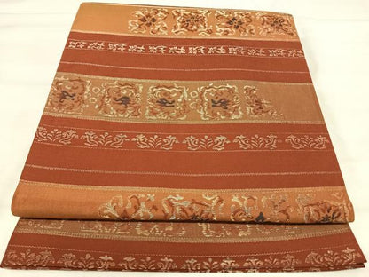 平和屋着物◎六通柄袋帯　横段花文　金糸　正絹　逸品　AABJ0671yx