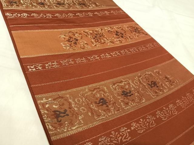 平和屋着物◎六通柄袋帯　横段花文　金糸　正絹　逸品　AABJ0671yx