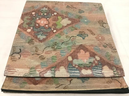 平和屋着物◎六通柄袋帯　草花文　金糸　引箔　正絹　逸品　AABJ0677yx