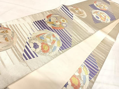 平和屋着物◎西陣　六通柄袋帯　唐織　鳳凰花丸文　金銀糸　正絹　逸品　AABJ0678yx