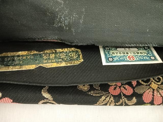 平和屋着物◎西陣まいづる謹製　六通柄　本袋帯　飾花文　黒地　金糸　正絹　逸品　AABJ0684yx