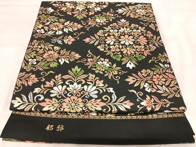平和屋着物◎西陣まいづる謹製　六通柄　本袋帯　飾花文　黒地　金糸　正絹　逸品　AABJ0684yx