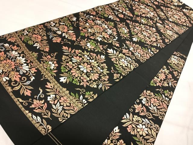 平和屋着物◎西陣まいづる謹製　六通柄　本袋帯　飾花文　黒地　金糸　正絹　逸品　AABJ0684yx