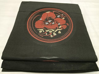 平和屋着物◎六通柄　本袋帯　花丸文　黒地　金銀糸　正絹　逸品　AABJ0691yx