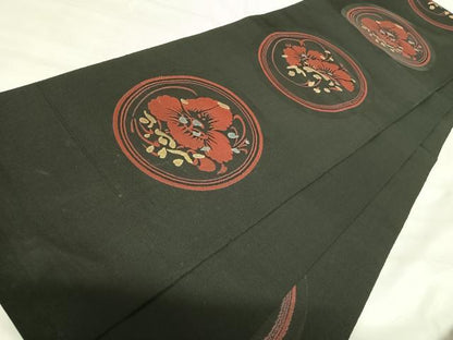 平和屋着物◎六通柄　本袋帯　花丸文　黒地　金銀糸　正絹　逸品　AABJ0691yx