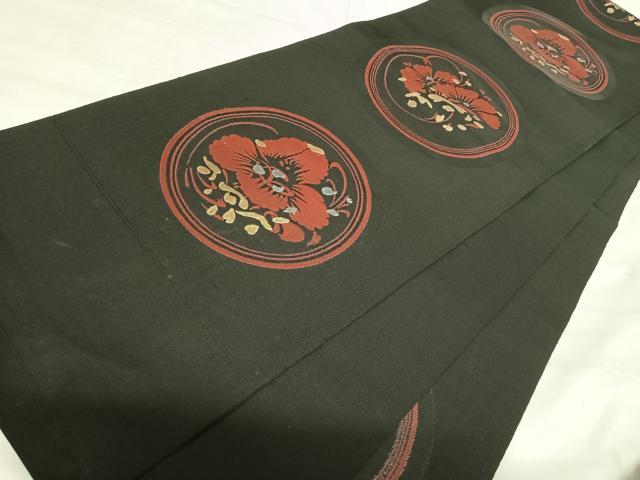 平和屋着物◎六通柄　本袋帯　花丸文　黒地　金銀糸　正絹　逸品　AABJ0691yx