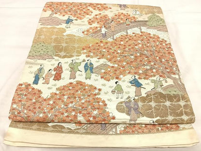 平和屋着物◎六通柄　京袋帯　人物風景文　金銀糸　正絹　逸品　AABJ0693yx