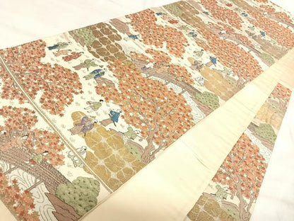 平和屋着物◎六通柄　京袋帯　人物風景文　金銀糸　正絹　逸品　AABJ0693yx