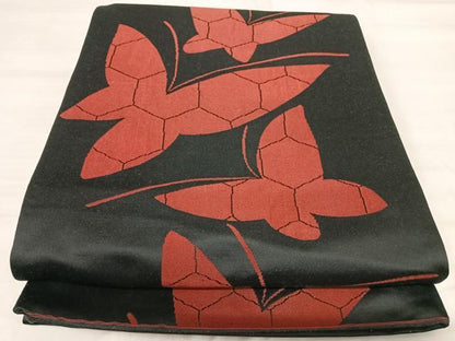 平和屋着物◎六通柄　京袋帯　舞蝶文　黒地　正絹　逸品　AABJ0695yx