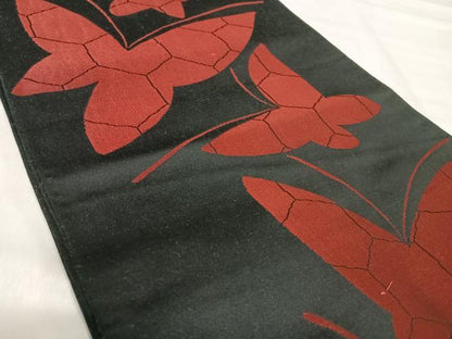 平和屋着物◎六通柄　京袋帯　舞蝶文　黒地　正絹　逸品　AABJ0695yx