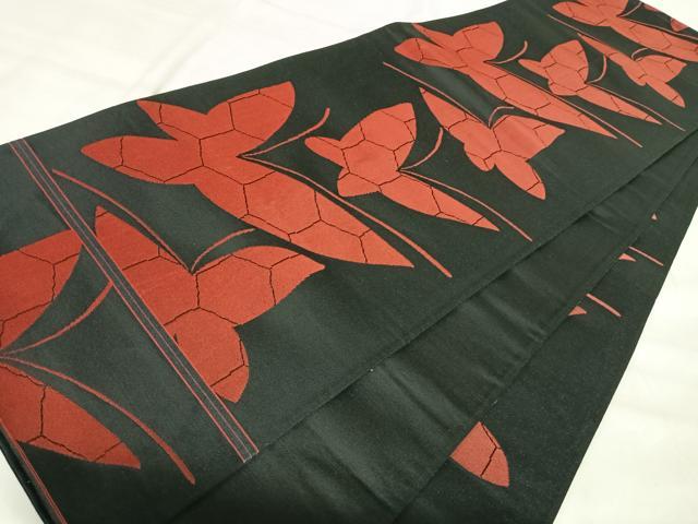 平和屋着物◎六通柄　京袋帯　舞蝶文　黒地　正絹　逸品　AABJ0695yx
