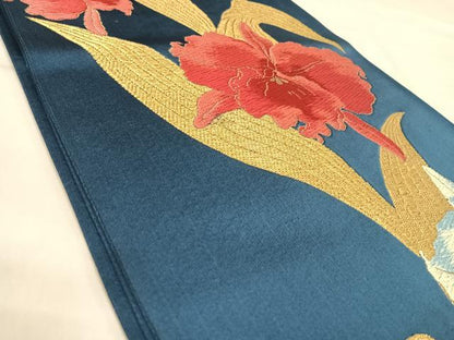 平和屋着物◎六通柄袋帯　唐織　草花文　金糸　正絹　逸品　AABJ0699yx