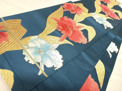 平和屋着物◎六通柄袋帯　唐織　草花文　金糸　正絹　逸品　AABJ0699yx