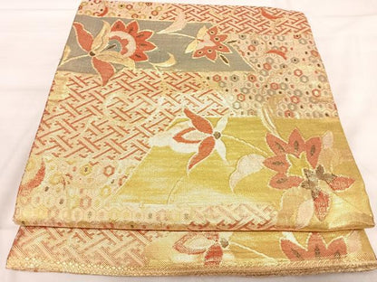平和屋着物◎佐賀錦　六通柄袋帯　更紗花文　金糸　正絹　逸品　AABJ0701yx