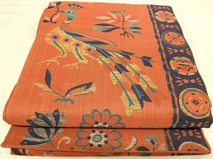 平和屋着物◎六通柄袋帯　孔雀花文　正絹　逸品　AABJ0707yx