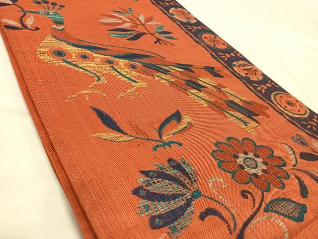 平和屋着物◎六通柄袋帯　孔雀花文　正絹　逸品　AABJ0707yx