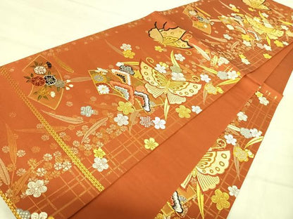 平和屋着物◎六通柄袋帯　唐織　花蝶文　金糸　正絹　逸品　AABJ0708yx