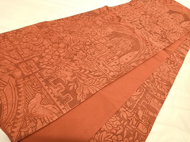 平和屋着物◎西陣　老舗　渡文謹製　手織　全通柄袋帯　纐纈　風景花文　正絹　逸品　AABJ0709yx