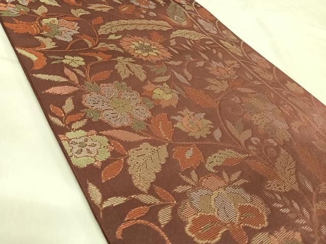 平和屋着物◎六通柄　本袋帯　更紗花文　金糸　正絹　逸品　AABJ0710yx