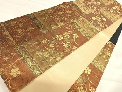 平和屋着物◎六通柄袋帯　桜　金糸　正絹　逸品　AABJ0711yx