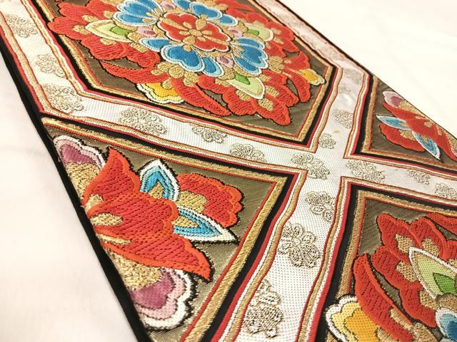 平和屋着物◎六通柄袋帯　唐織　亀甲花文　金糸　正絹　逸品　AABJ0712yx