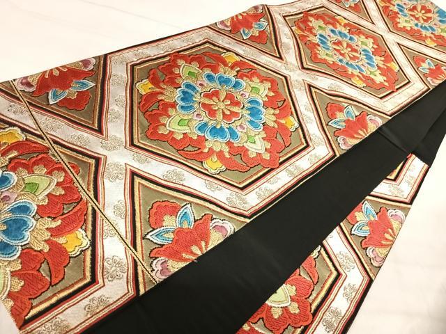 平和屋着物◎六通柄袋帯　唐織　亀甲花文　金糸　正絹　逸品　AABJ0712yx