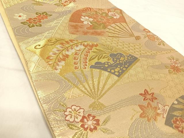 平和屋着物◎六通柄袋帯　扇面花文　金糸　正絹　逸品　AABJ0714yx