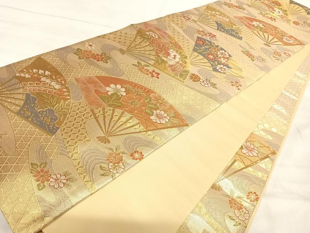 平和屋着物◎六通柄袋帯　扇面花文　金糸　正絹　逸品　AABJ0714yx