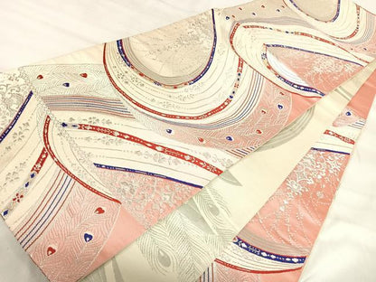 平和屋着物◎両面　六通柄袋帯　唐織　孔雀羽文　金銀糸　正絹　逸品　AABJ0716yx