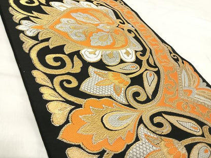 平和屋着物◎六通柄　本袋帯　都錦　更紗花文　黒地　金銀糸　正絹　逸品　AABJ0719yx