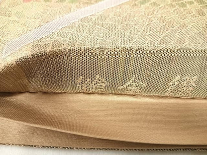 平和屋着物◎綴れ　六通柄袋帯　幾何学文　金糸　正絹　逸品　AABJ0723yx
