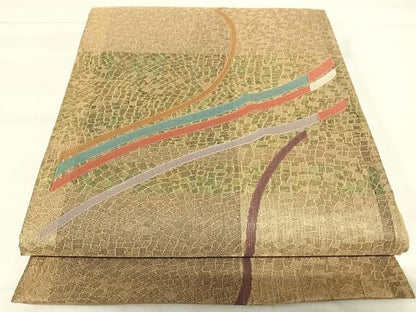 平和屋着物◎綴れ　六通柄袋帯　幾何学文　金糸　正絹　逸品　AABJ0723yx
