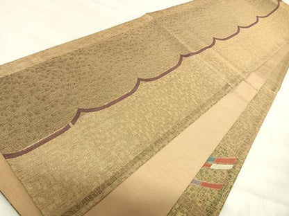 平和屋着物◎綴れ　六通柄袋帯　幾何学文　金糸　正絹　逸品　AABJ0723yx