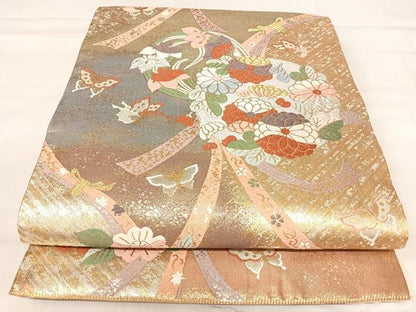 平和屋着物◎六通柄袋帯　唐織　花丸文　金銀糸　正絹　逸品　AABJ0731yx