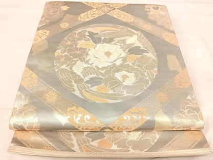 平和屋着物◎西陣　服部織物謹製　六通柄袋帯　こはく錦　鳳凰花文　金糸　正絹　逸品　AABJ0732yx